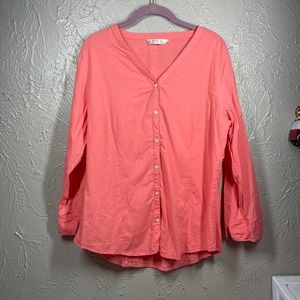 Riders by Lee Womens Coral Pink Long Sleeve Button Up Shirt Blouse Sz Medium